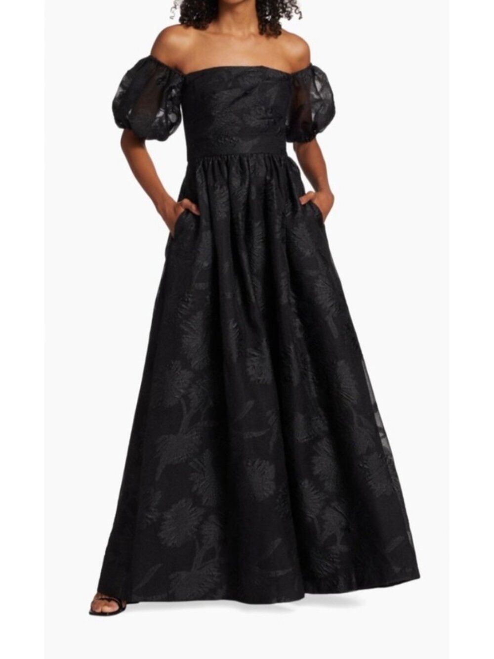 ML Monique Lhuillier Off-Shoulder Puff-Sleeve Maxi Dress 12